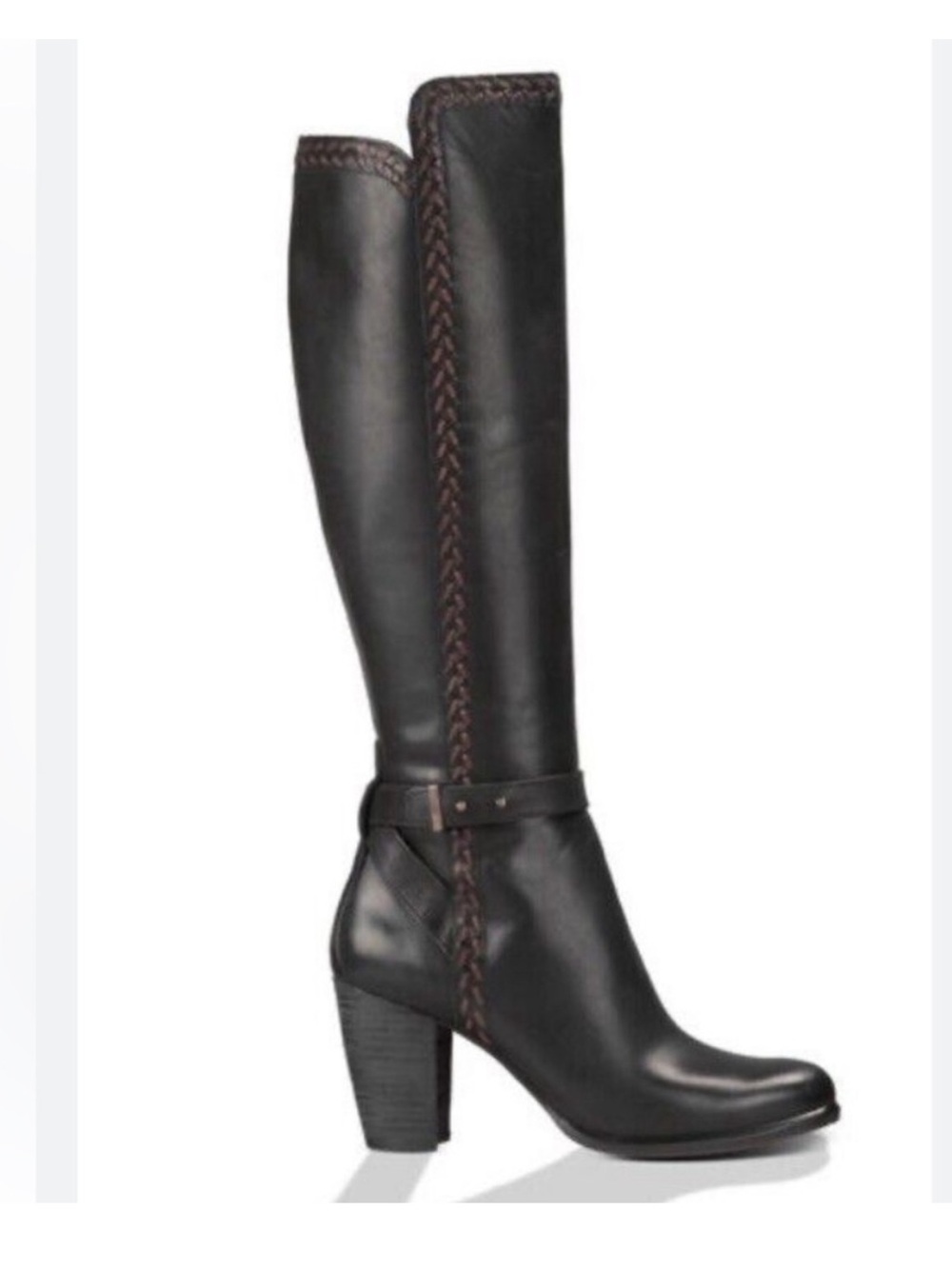 UGG Black Leather Claudine Knee-High Heeled Boots 7.5